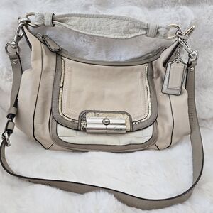 Coach Kristin Cream and Taupe Leather Shoulder Bag with Croc-Trim